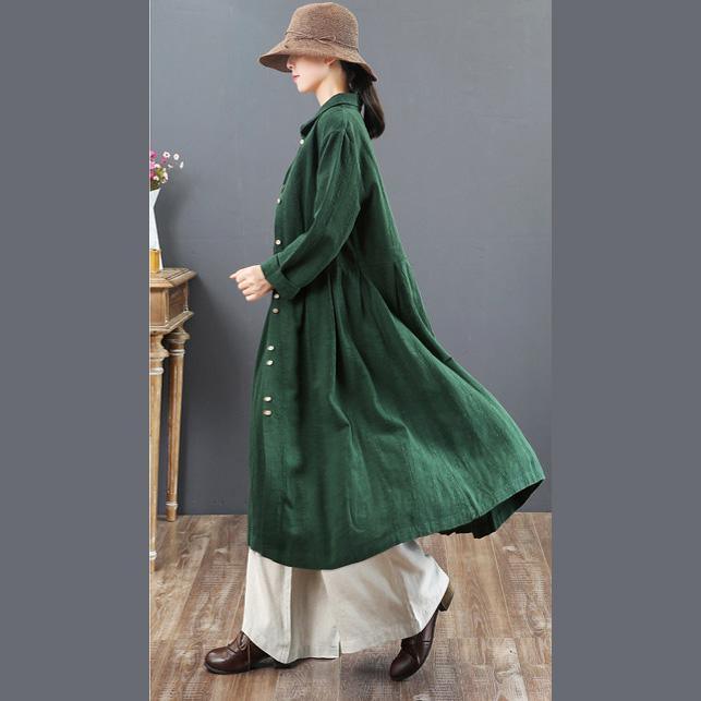 Women green long linen dresses oversize lapel collar caftans casual tunic linen caftans ( Limited Stock) - Omychic