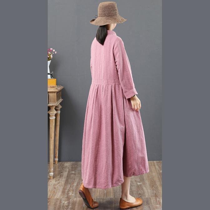 Women green long linen dresses oversize lapel collar caftans casual tunic linen caftans ( Limited Stock) - Omychic