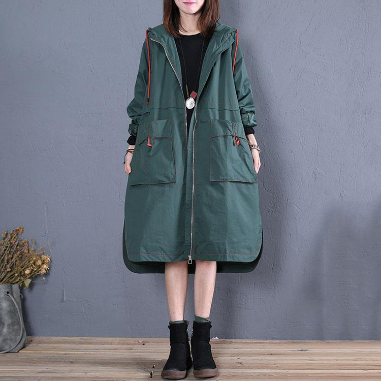 women green side open Coats oversized maxi coat fall hooded - Omychic