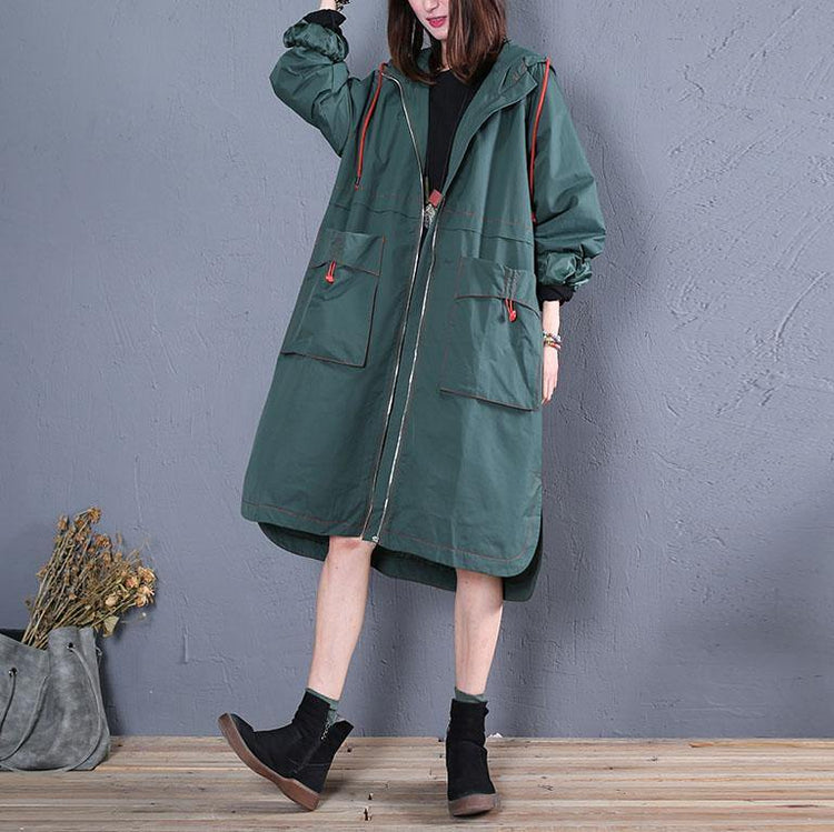 women green side open Coats oversized maxi coat fall hooded - Omychic