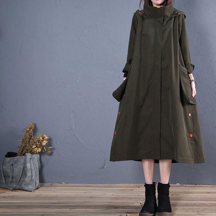 women green side open wool coat oversize coats fall woolen outwear hooded - Omychic
