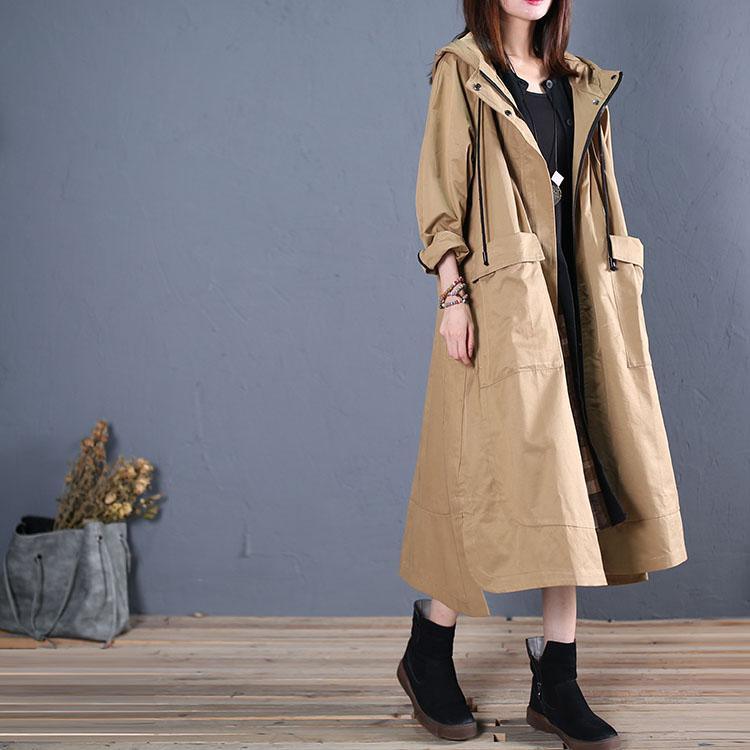 women khaki hooded jackets oversize long winter coat fall woolen outwear low high design - Omychic