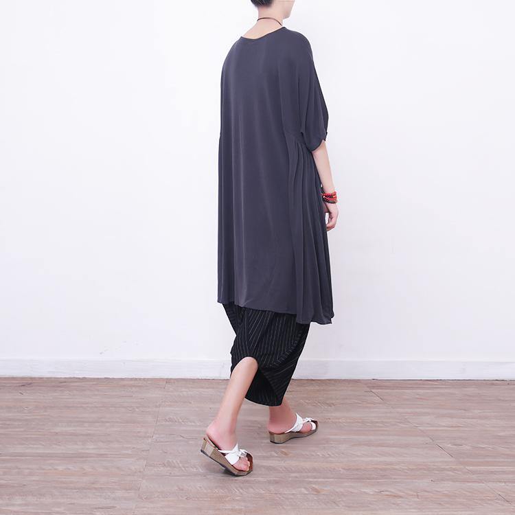 women light gray  pure silk dresses  plus size silk cotton dress top quality short sleeve o neck silk clothing dress - Omychic