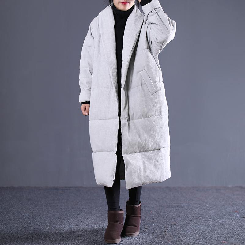 women light gray Winter Fashion plus size Turn-down down Collar cotton overcoat top quality pockets overcoat - Omychic
