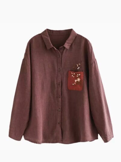 Women Linen Retro Embroidery Loose Blouse