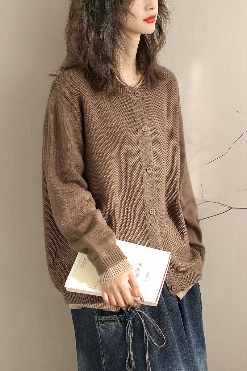 Women Minimalist Cotton Knitted Casual Cardigan