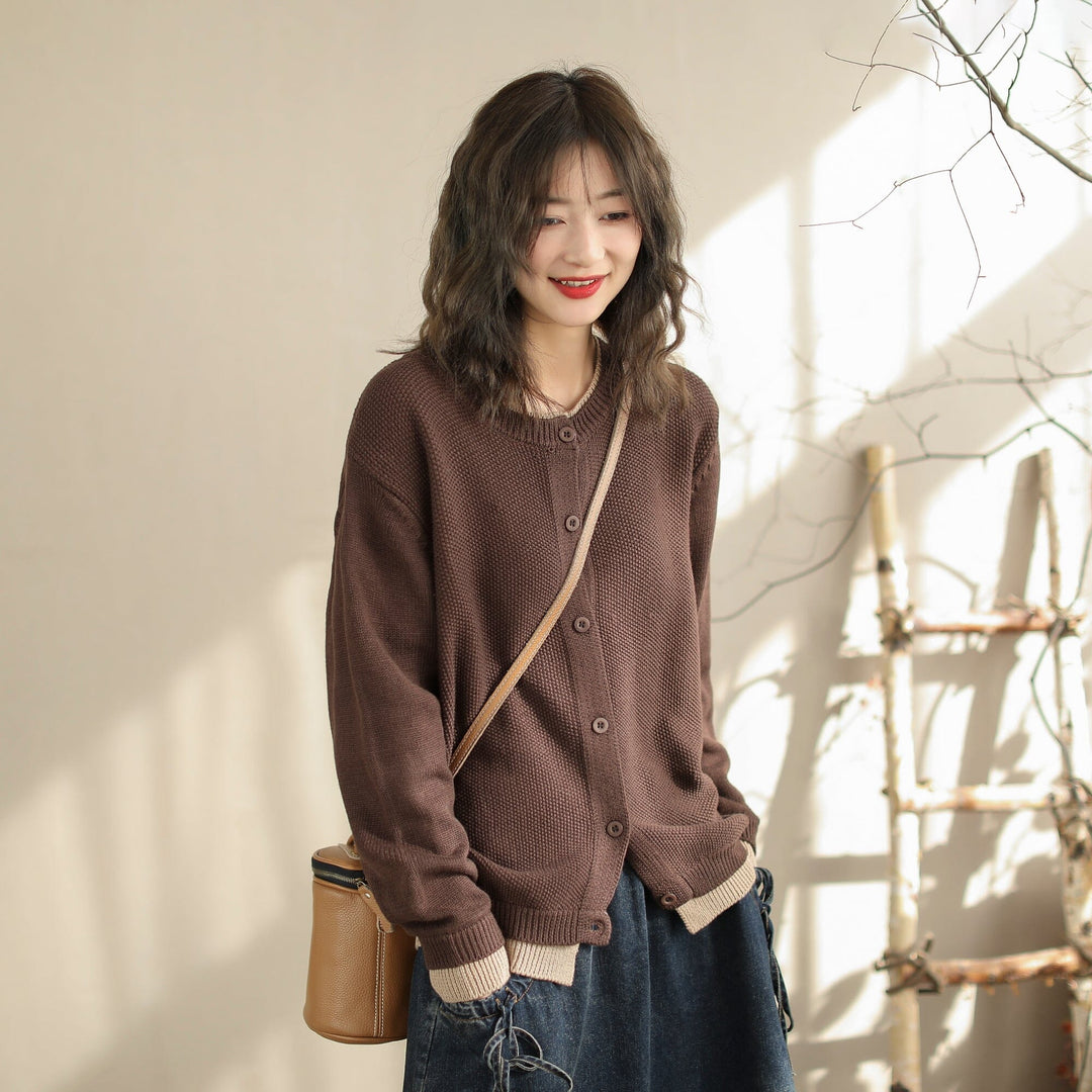 Women Minimalist Cotton Knitted Casual Cardigan