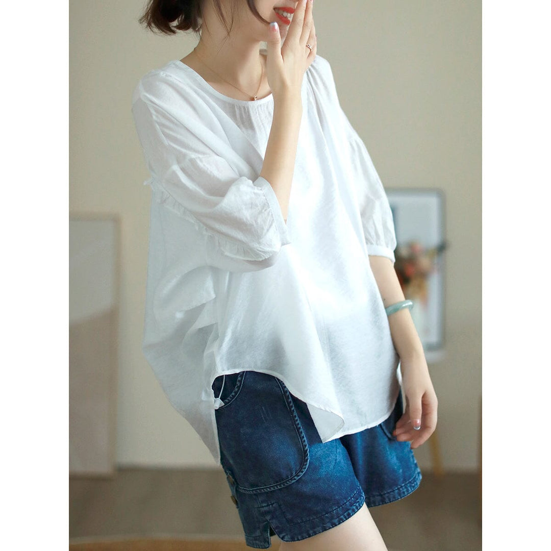 Women Minimalist Solid Color Casual Loose Tops Summer