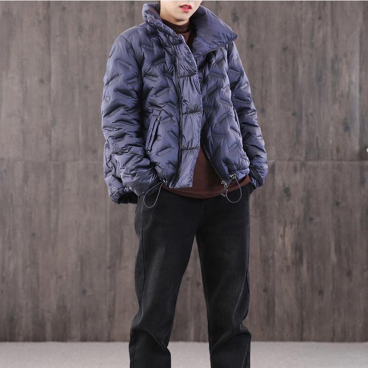 women navy goose Down coat casual high neck zippered down jacket - Omychic