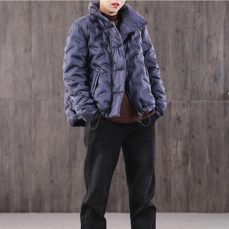 women navy goose Down coat casual high neck zippered down jacket - Omychic