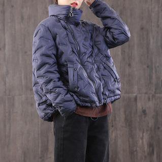 women navy goose Down coat casual high neck zippered down jacket - Omychic