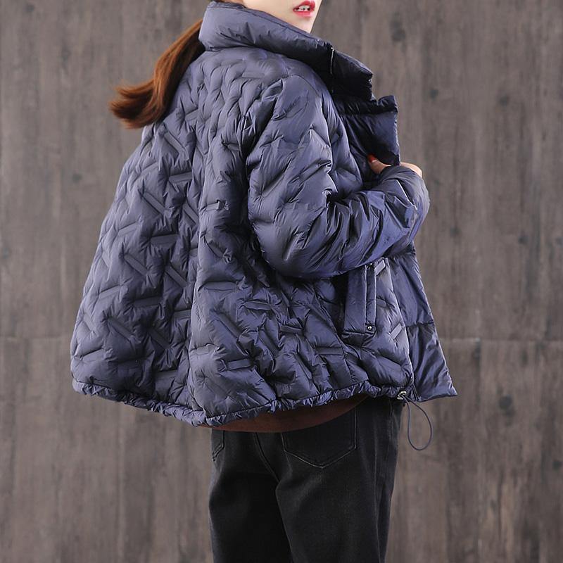 women navy goose Down coat casual high neck zippered down jacket - Omychic