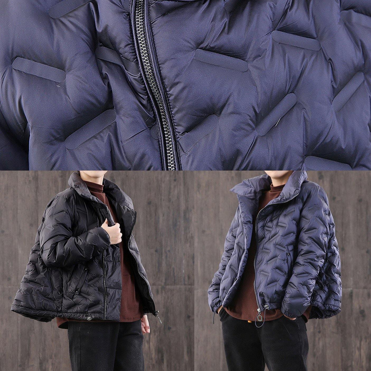 women navy goose Down coat casual high neck zippered down jacket - Omychic