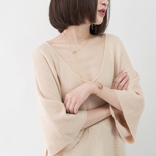 women nude knit sweaters oversize V neck knitted tops Fine Batwing Sleeve blouse - Omychic