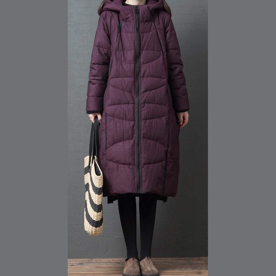 women oversized Coats winter outwear burgundy hooded zippered Parkas - Omychic