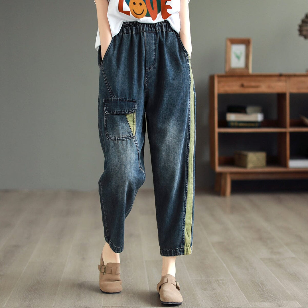 Women Patchwork Summer Casual Harem Denim Pants