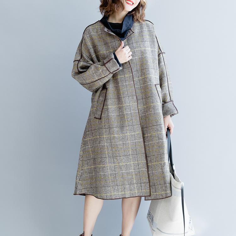 women plaid  Wool Coat plus size clothing patchwork trench coat 2018 o neck wool jackets - Omychic