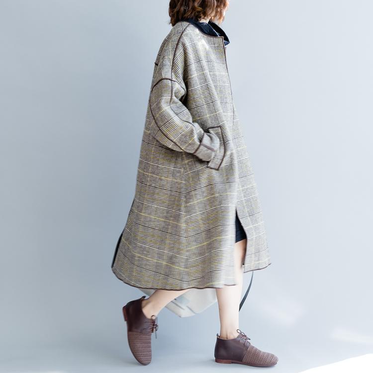 women plaid  Wool Coat plus size clothing patchwork trench coat 2018 o neck wool jackets - Omychic