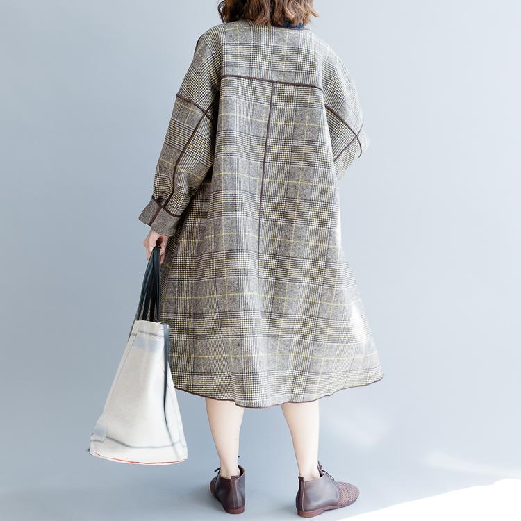 women plaid  Wool Coat plus size clothing patchwork trench coat 2018 o neck wool jackets - Omychic