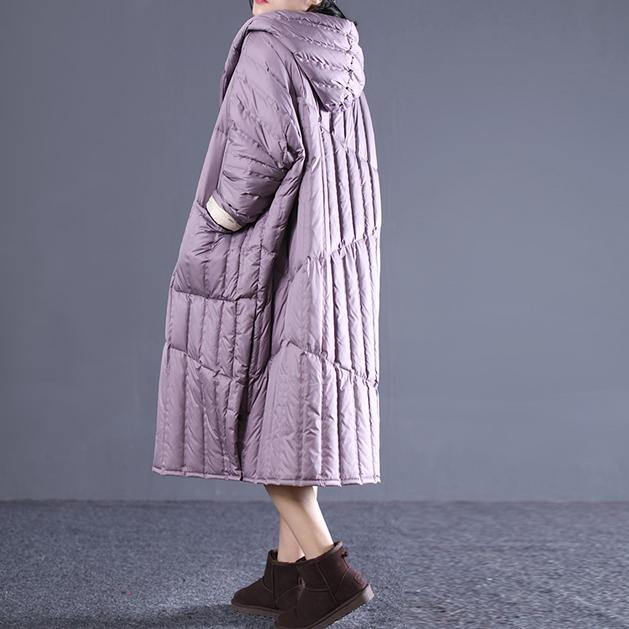 women purple down overcoat plus size clothing hooded drawstring down jacket Luxury pockets long down coats - Omychic