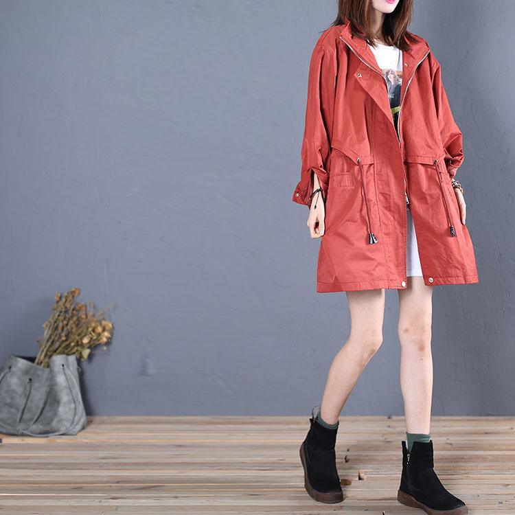 women red Coats Women trendy plus size mid-length coats fall jackets drawstring - Omychic