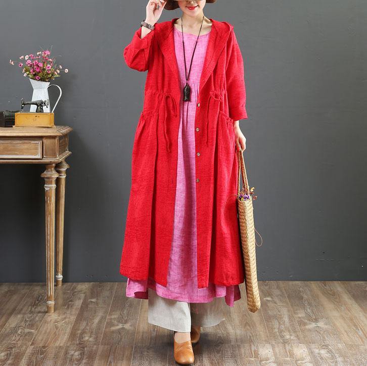 women red hooded coat for woman plus size  fall trench coats drawstring - Omychic
