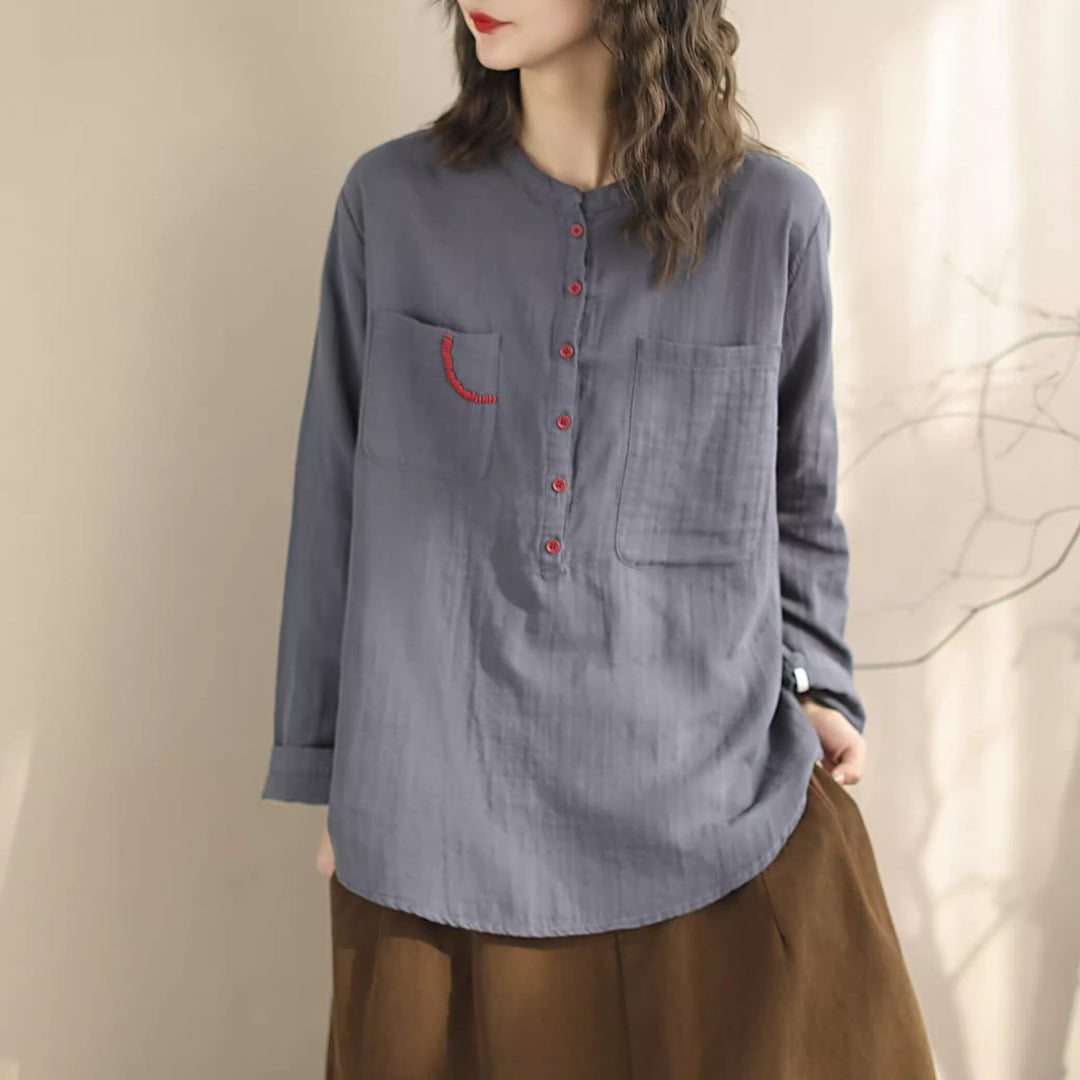 Women Retro Casual Spring Loose Cotton Blouse