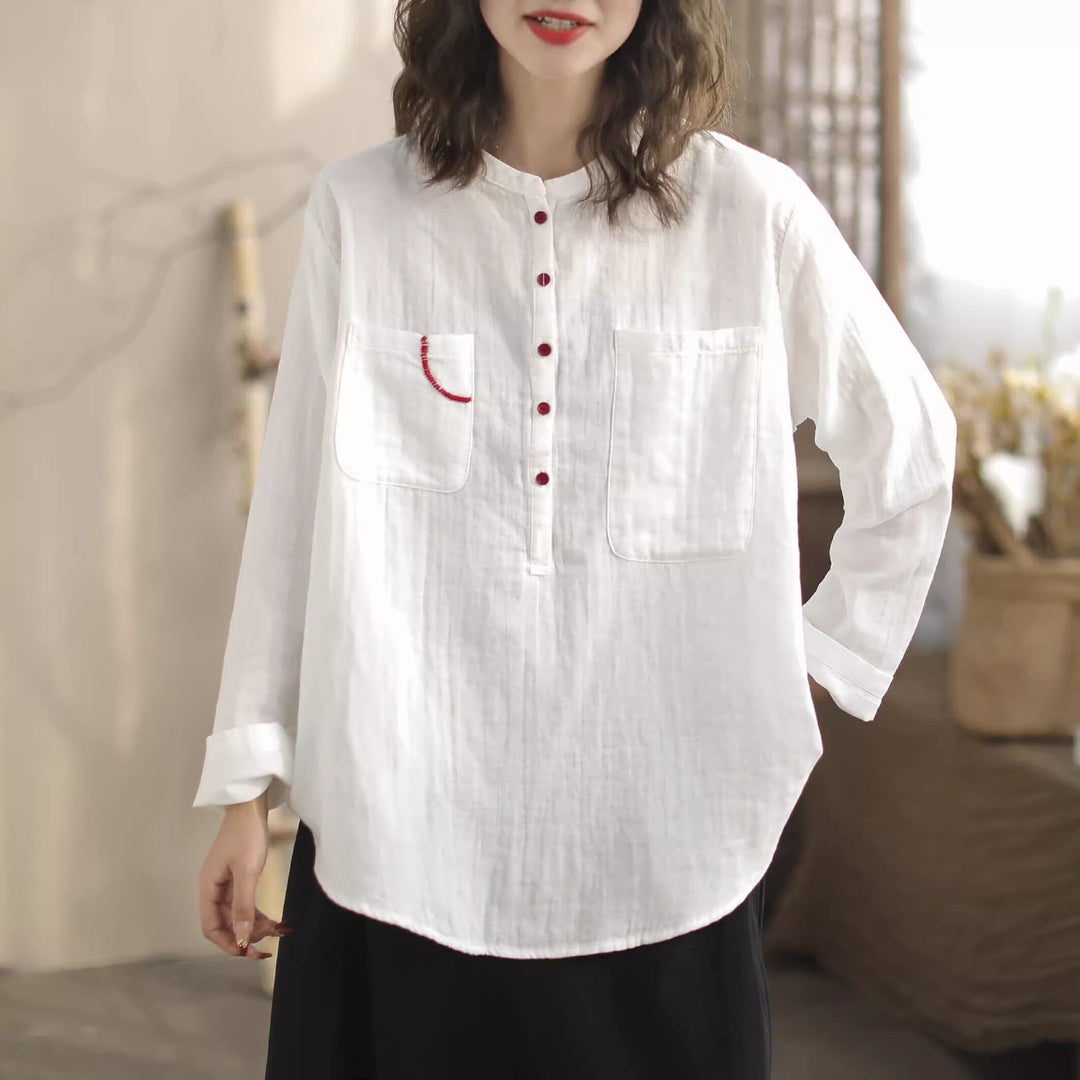 Women Retro Casual Spring Loose Cotton Blouse