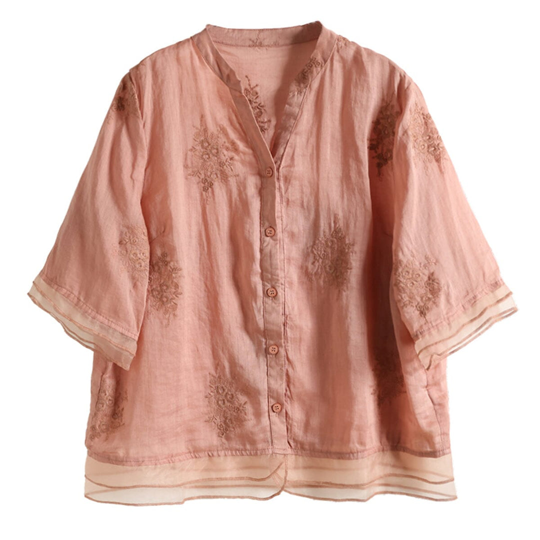 Women Retro Embroidery Loose Patchwork Blouse