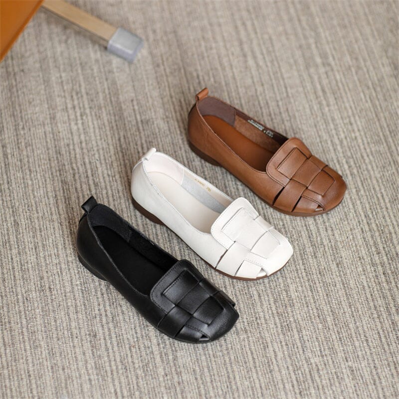 Women Retro Handmade Plaited Leather Flat Sandals