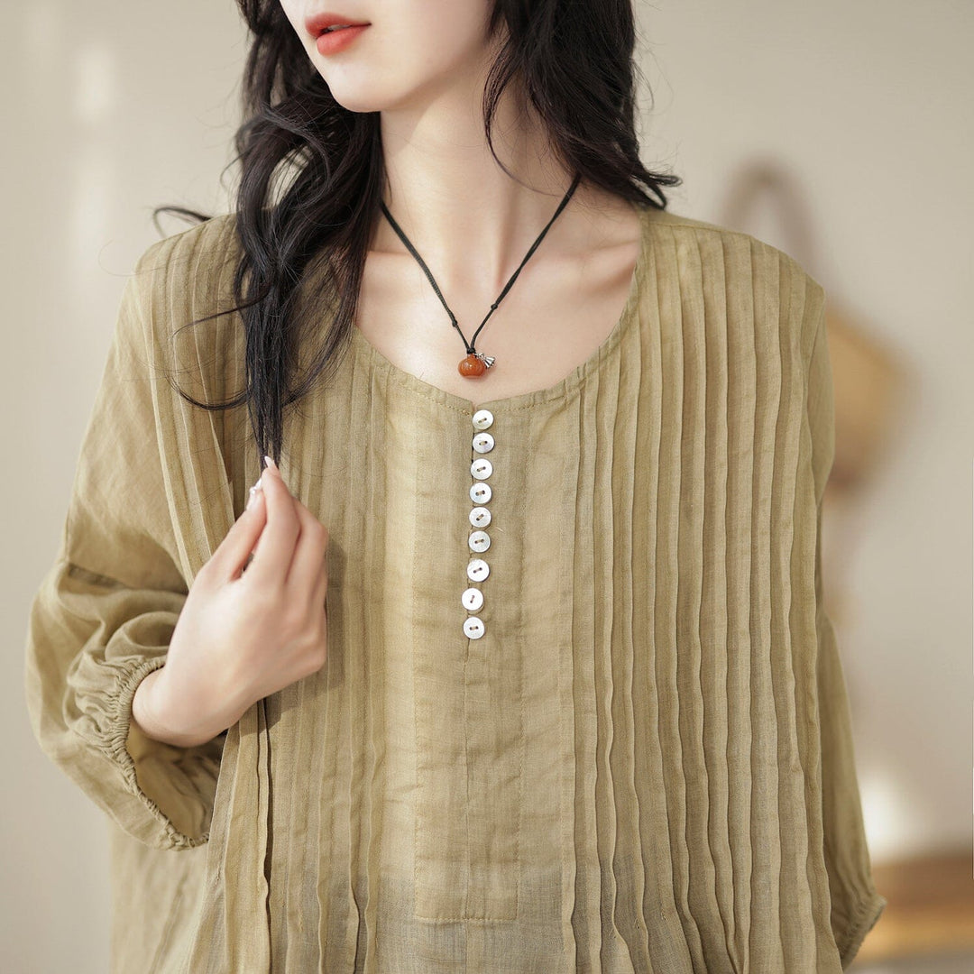 Women Retro Linen Loose Summer T-Shirt