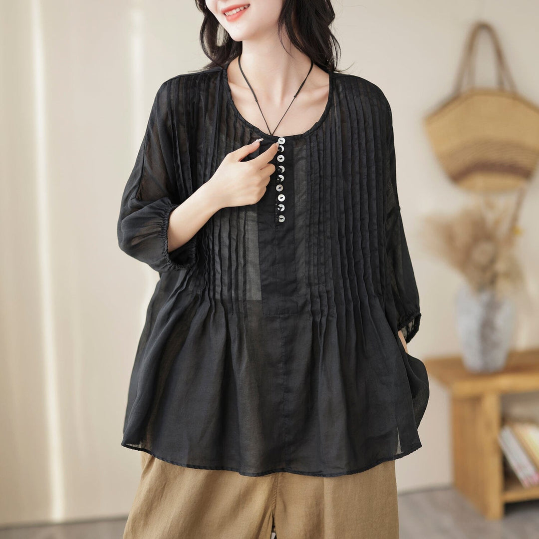 Women Retro Linen Loose Summer T-Shirt