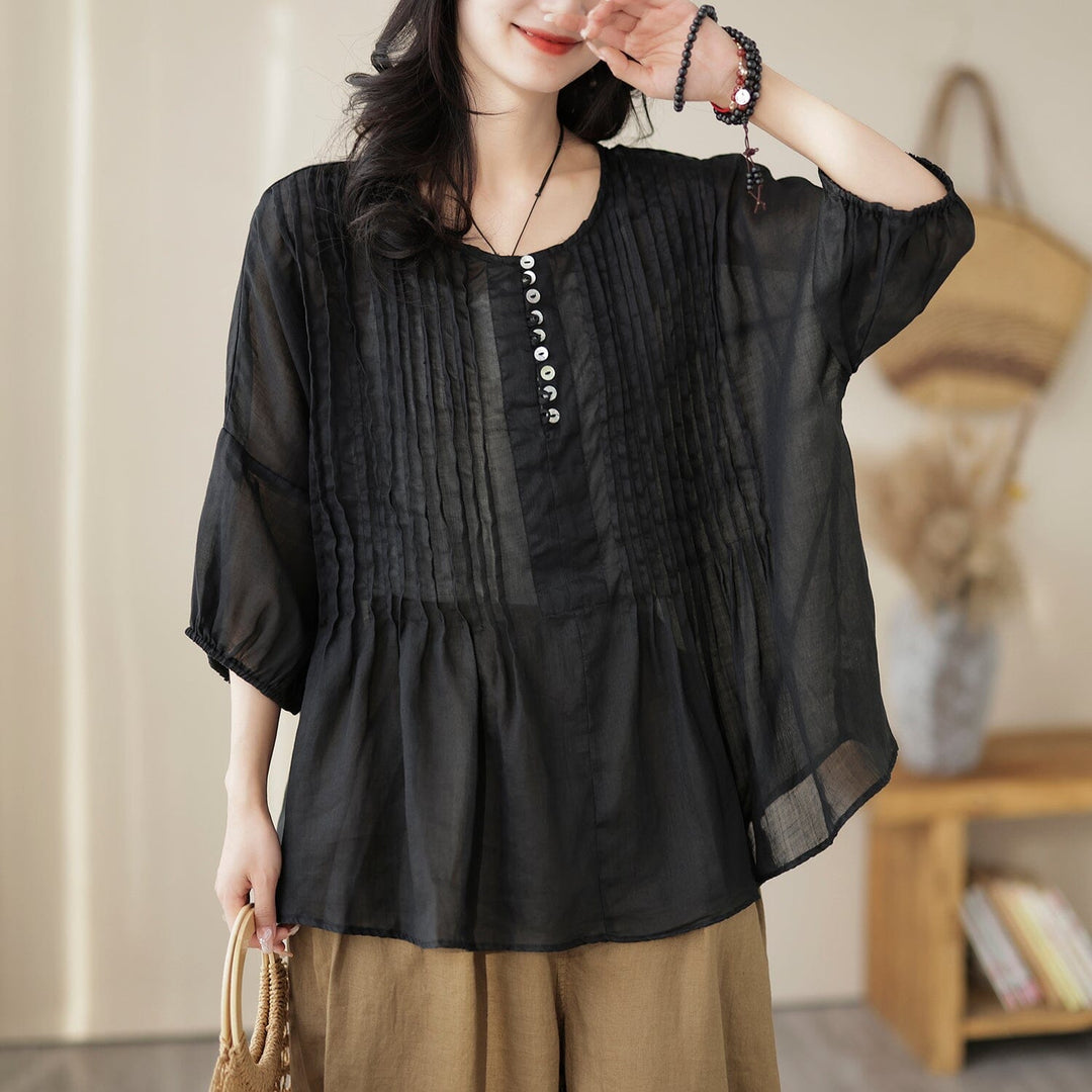 Women Retro Linen Loose Summer T-Shirt