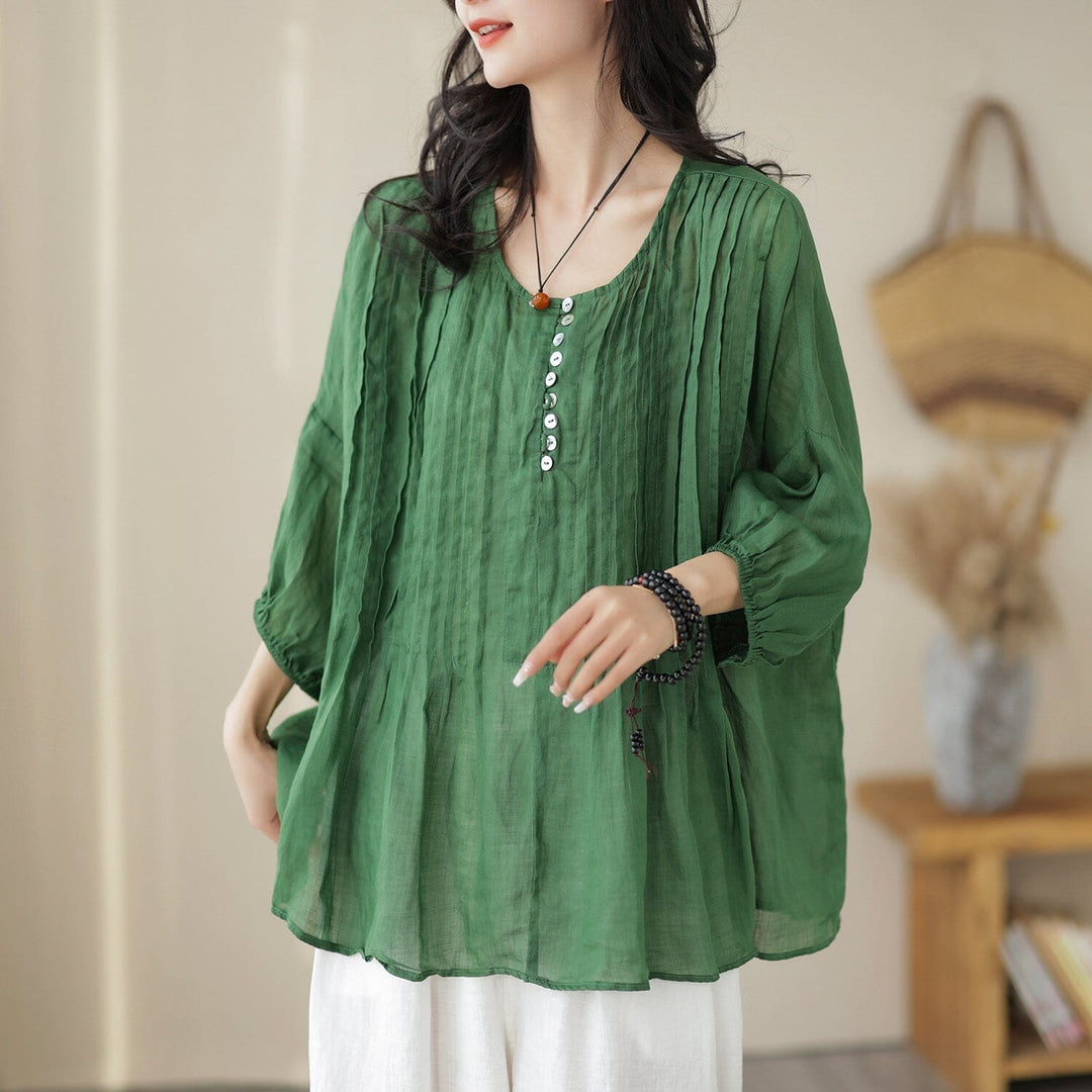 Women Retro Linen Loose Summer T-Shirt