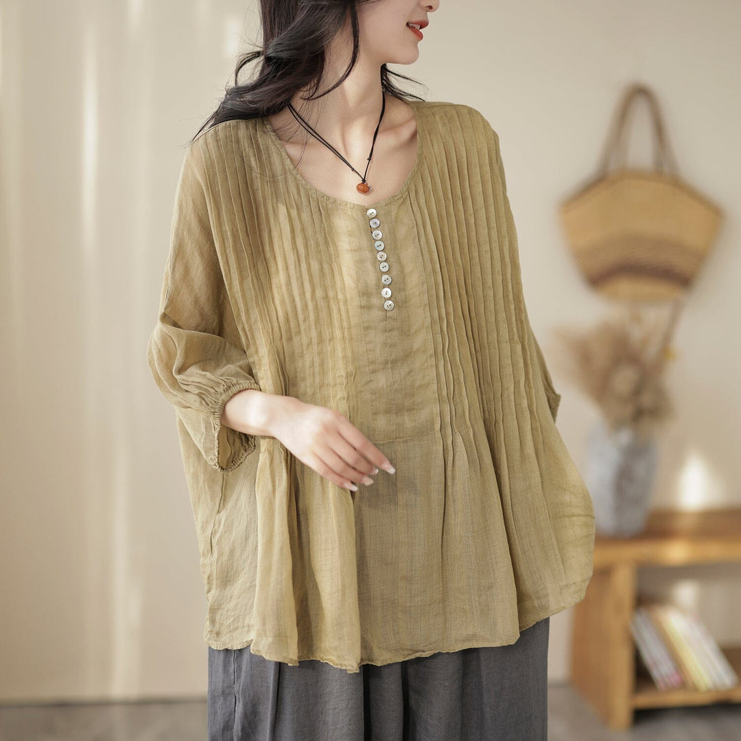 Women Retro Linen Loose Summer T-Shirt