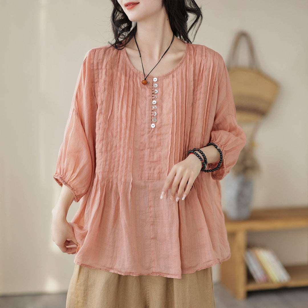 Women Retro Linen Loose Summer T-Shirt