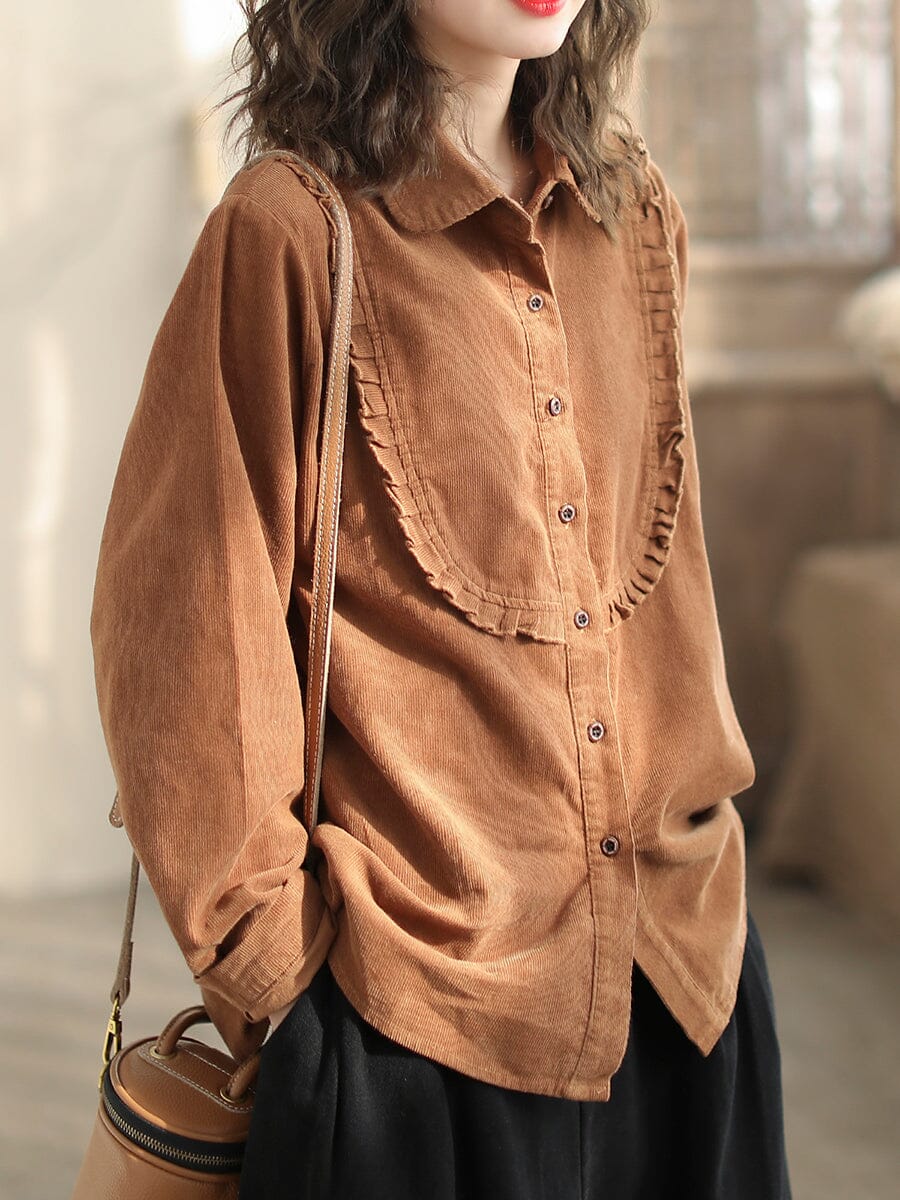 Women Retro Loose Corduroy Casual Blouse