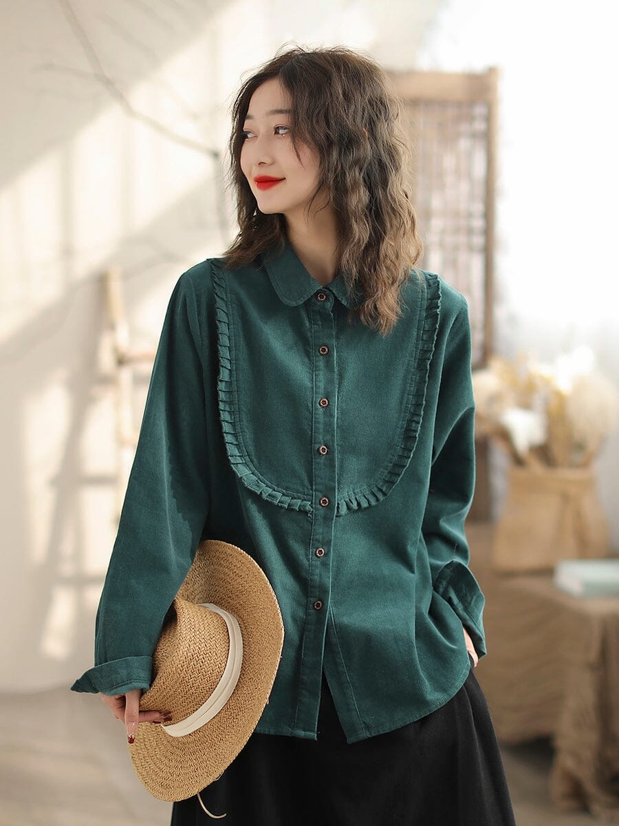 Women Retro Loose Corduroy Casual Blouse