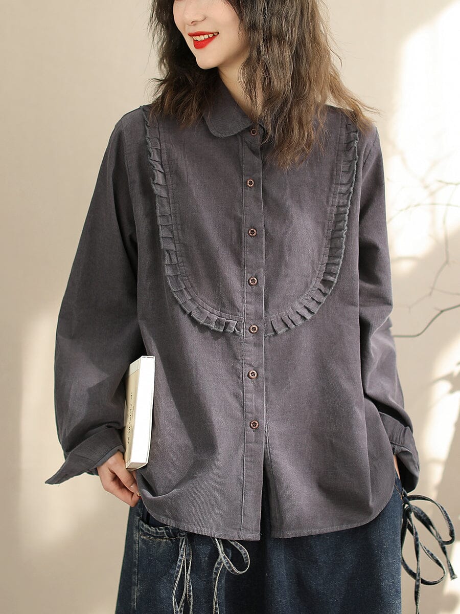 Women Retro Loose Corduroy Casual Blouse