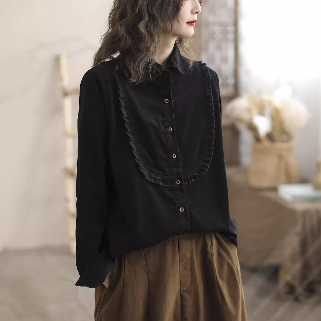 Women Retro Loose Corduroy Casual Blouse