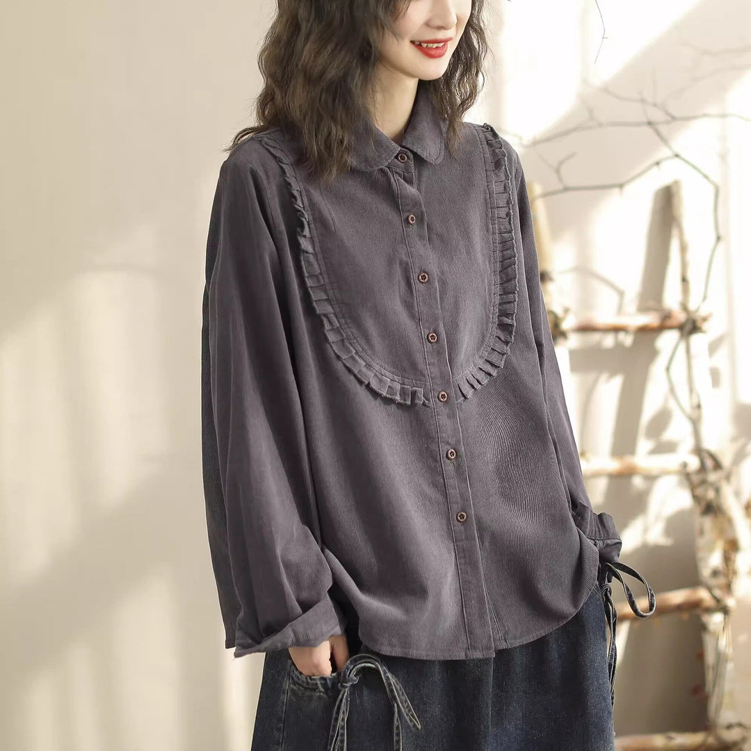 Women Retro Loose Corduroy Casual Blouse