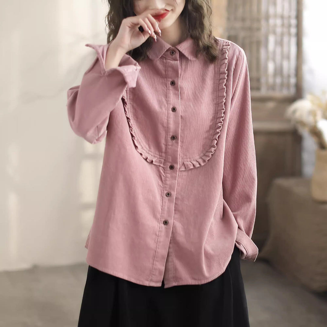 Women Retro Loose Corduroy Casual Blouse