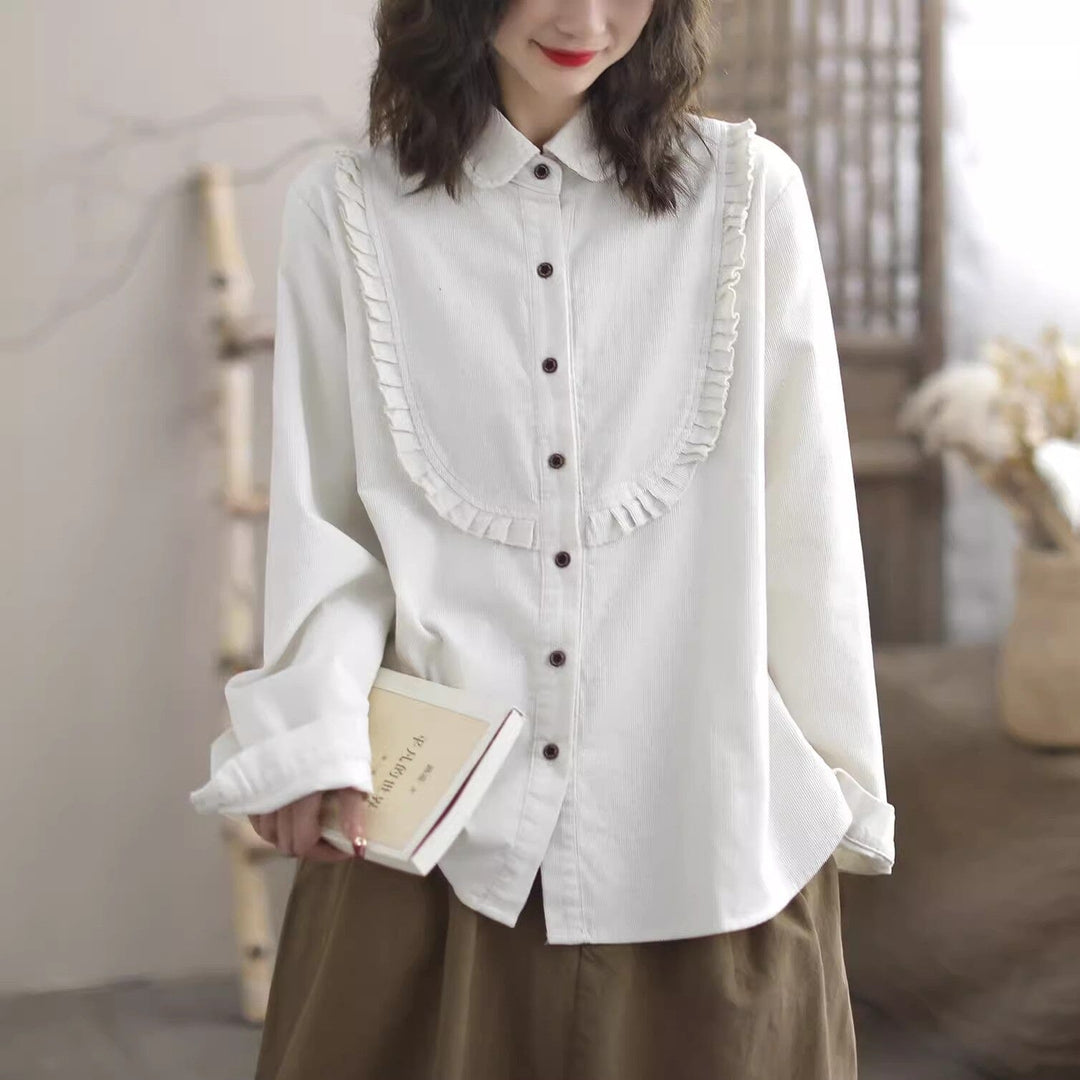 Women Retro Loose Corduroy Casual Blouse