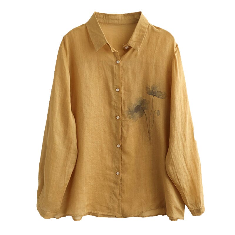 Women Retro Loose Spring Cotton Linen Blouse