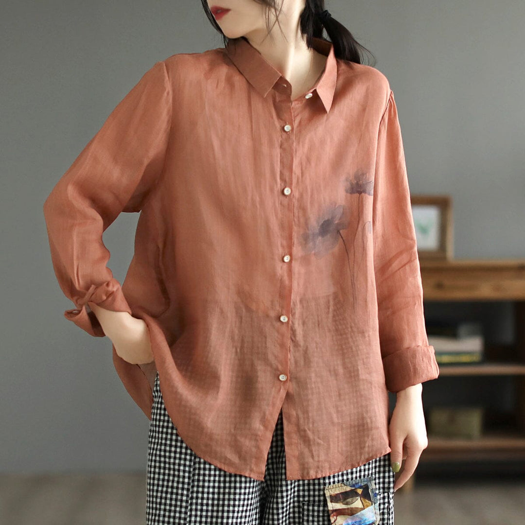 Women Retro Loose Spring Cotton Linen Blouse