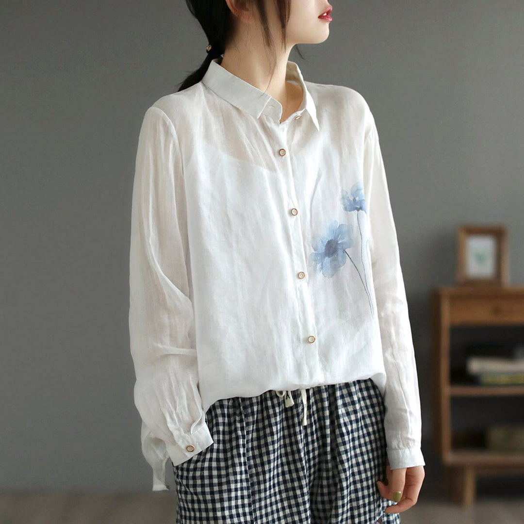 Women Retro Loose Spring Cotton Linen Blouse