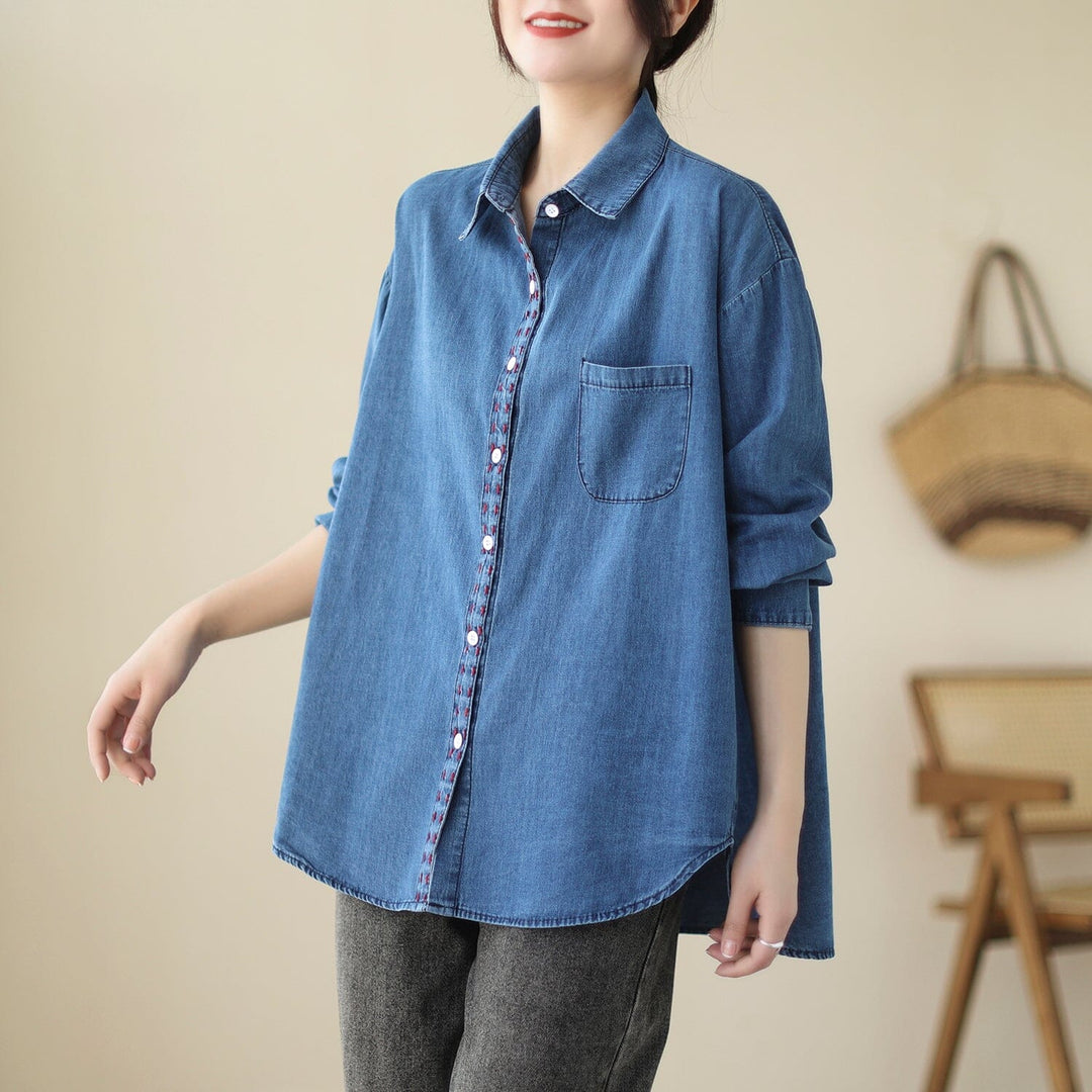 Women Spring Casual Cotton Denim Blouse