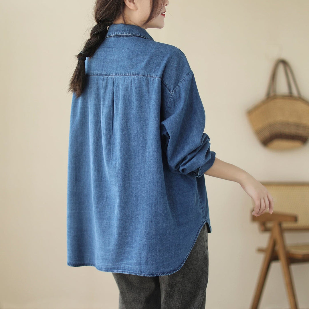 Women Spring Casual Cotton Denim Blouse