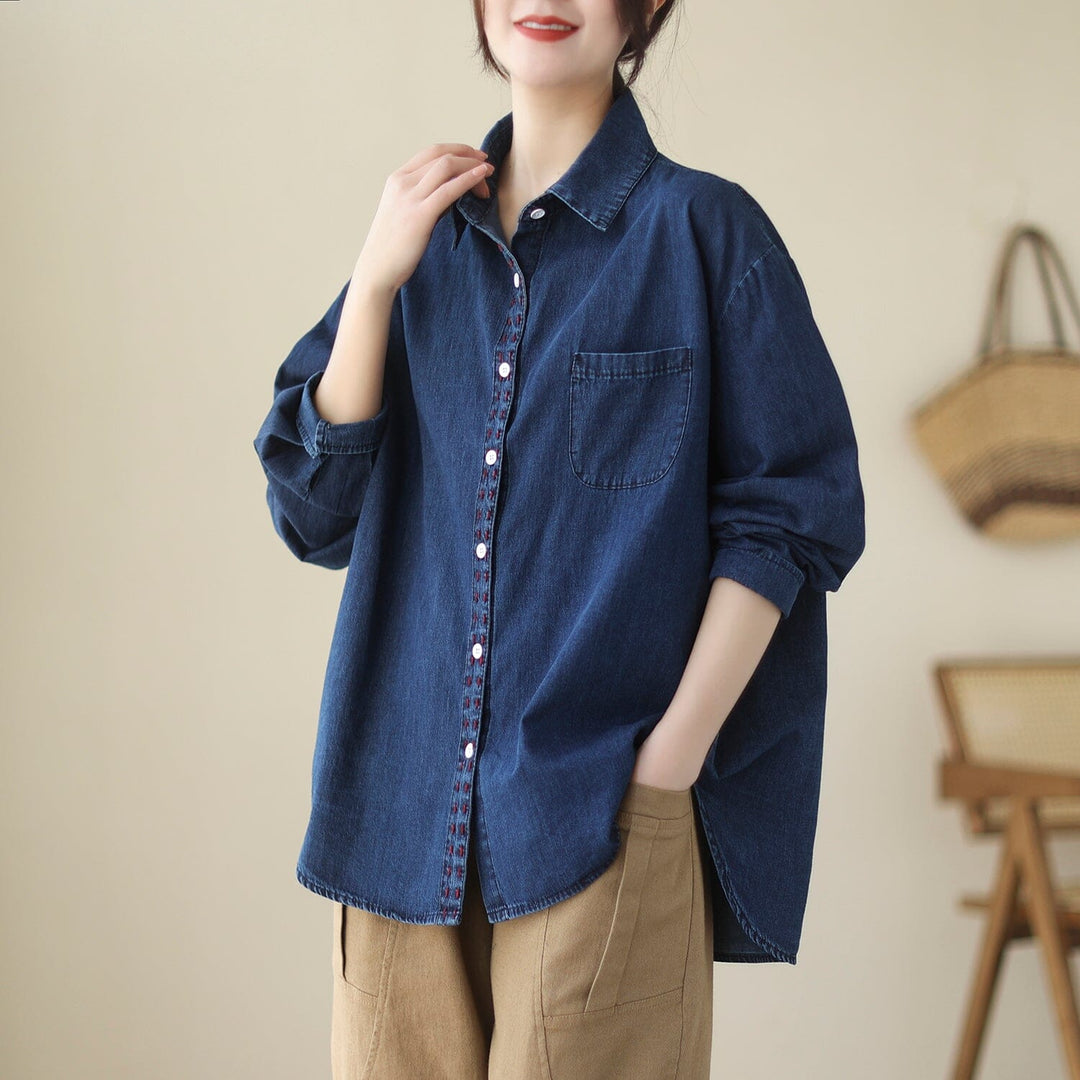 Women Spring Casual Cotton Denim Blouse