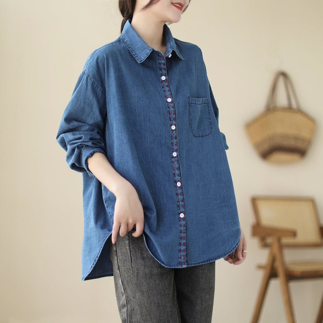 Women Spring Casual Cotton Denim Blouse